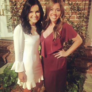 Burgundy One Ruffle Shoulder Holiday Dress